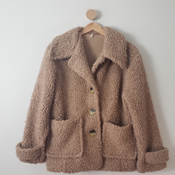 Free People Teddy Button Sherpa Coat - Picture 1 of 7